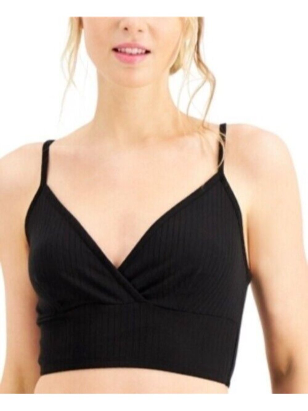 Jenni By Jennifer Moore Women's Ribbed Sleep Bralette Black Size Small